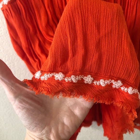 Free People Diamond Embroidered Red Boho V Neck Top - Size XS - Picture 4 of 7